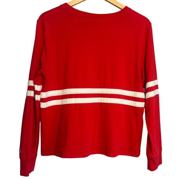 Champion Red Long Sleeve Stripe Crewneck Top Size Medium - Picture 4 of 6